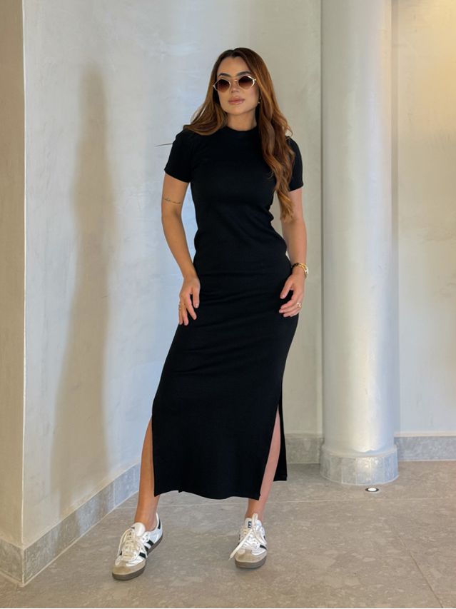 Vestido Canelado Chicago Preto