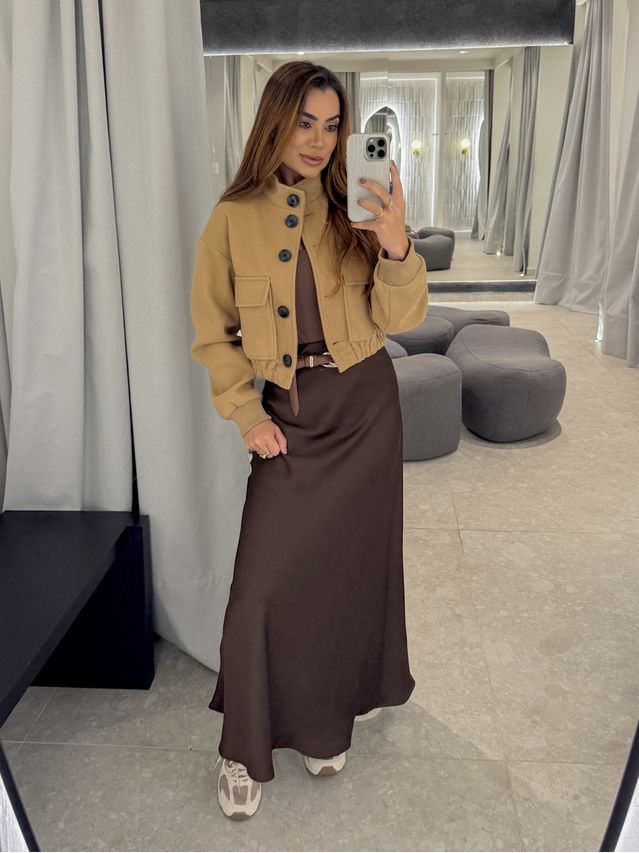 Saia Midi Cetim Lauane Café 