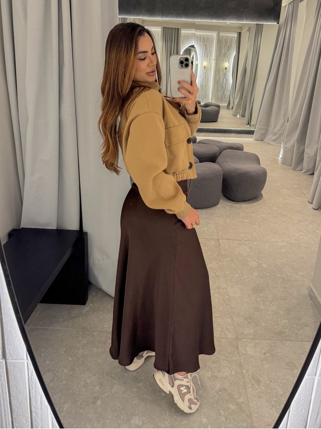 Saia Midi Cetim Lauane Café 