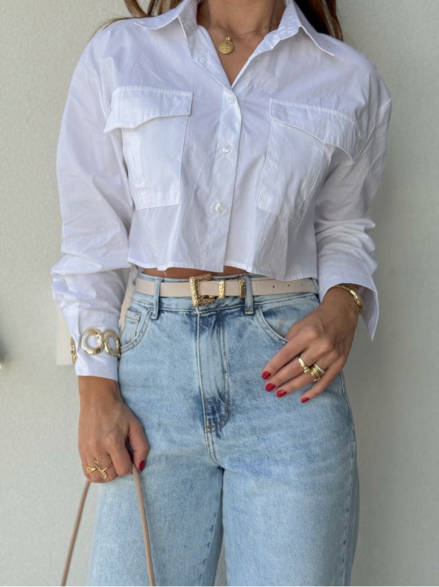 Cinto Couro Fivela Dourada Off