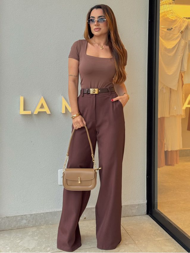 Calça Pantalona Beatriz Café