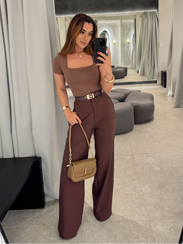 Calça Pantalona Beatriz Café