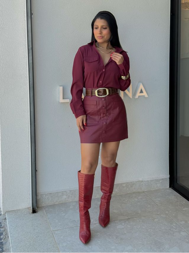 Saia Couro Fake Lavínia Cereja