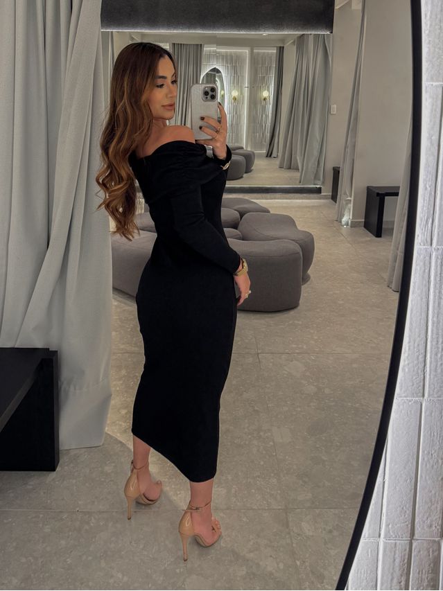 Vestido Canelado Ombro a Ombro Preto