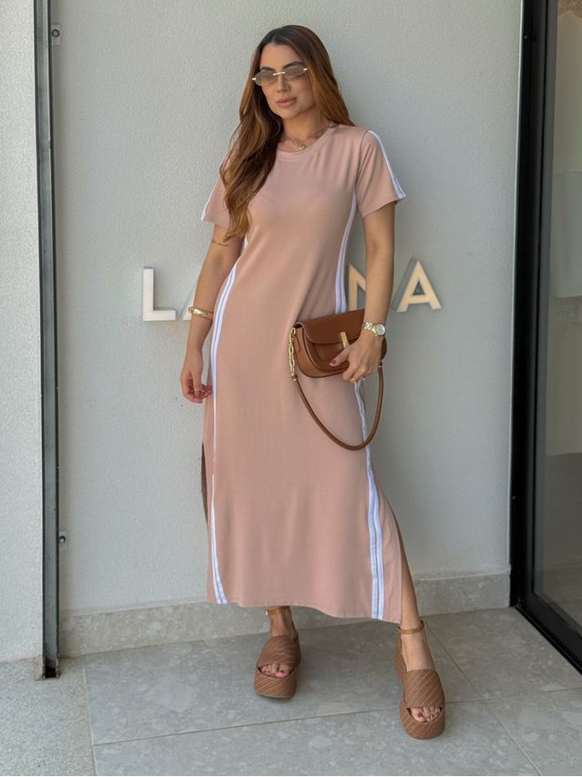 Vestido Manguinha Listra Cappuccino