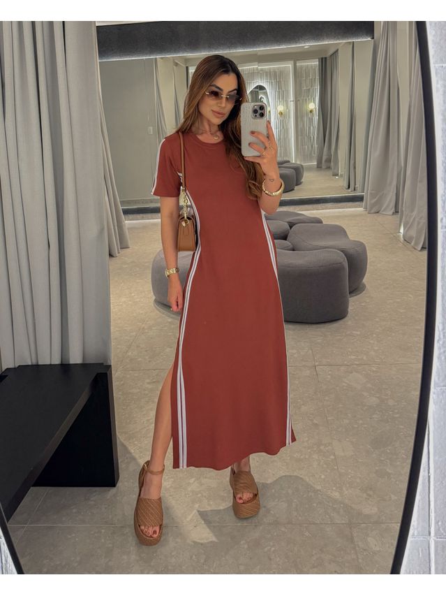 Vestido Manguinha Listra Telha