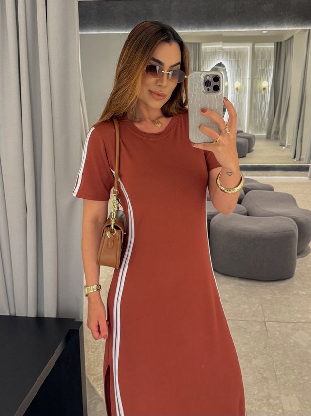 Vestido Manguinha Listra Telha