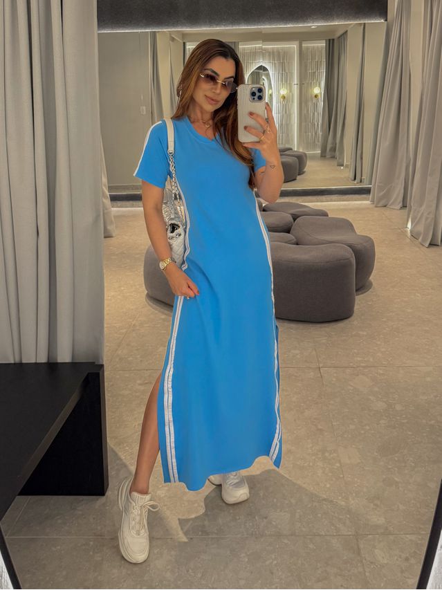 Vestido Manguinha Listra Baby Blue