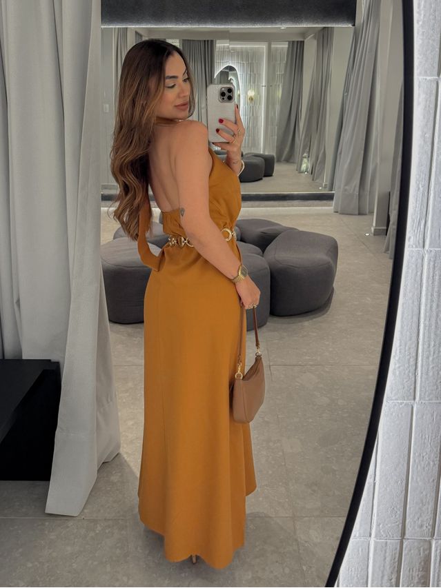 Vestido Midi Frente Única Melina Camelo