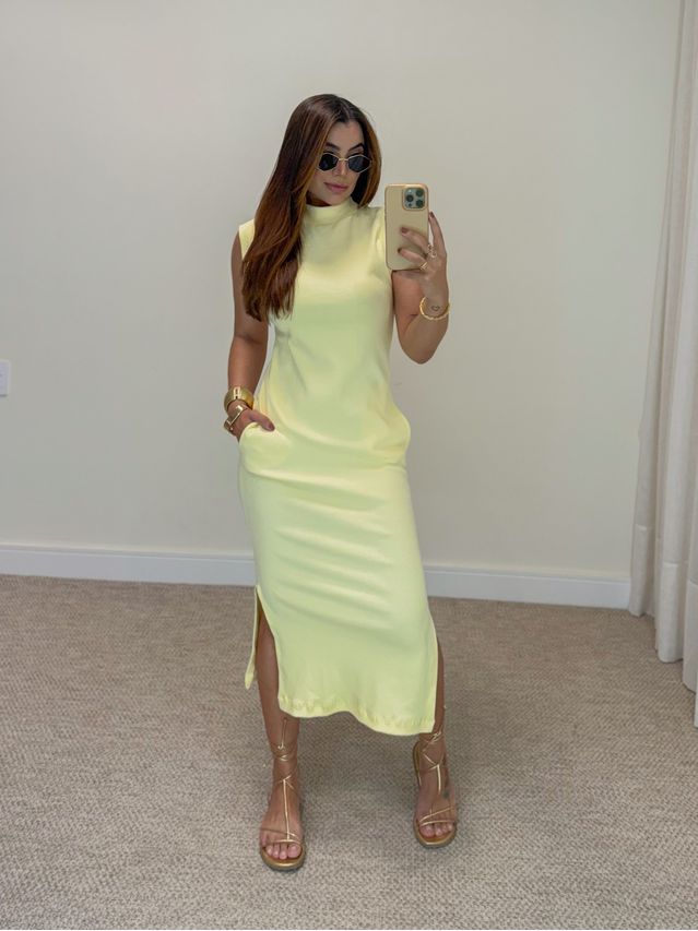 Vestido Canelado Muscle Tee Amarelo