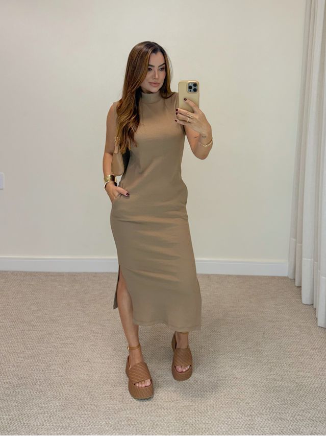 Vestido Canelado Muscle Tee Marrom