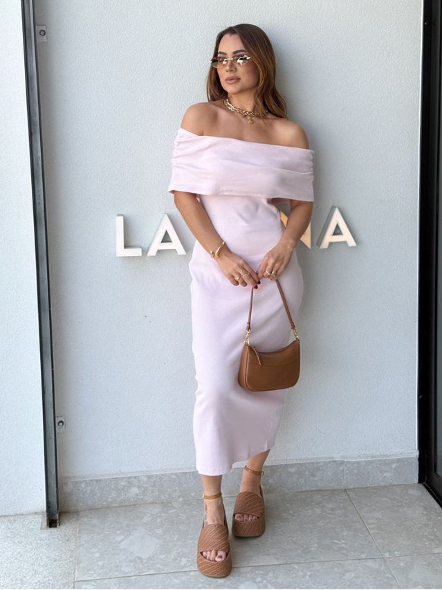 Vestido Canelado Ombro a Ombro Mariah Rosa 