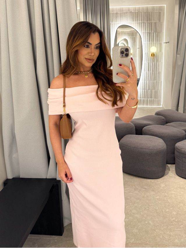 Vestido Canelado Ombro a Ombro Mariah Rosa 