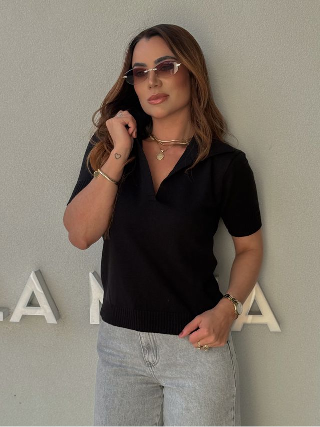 Blusa Gola Polo Eleonora Preta