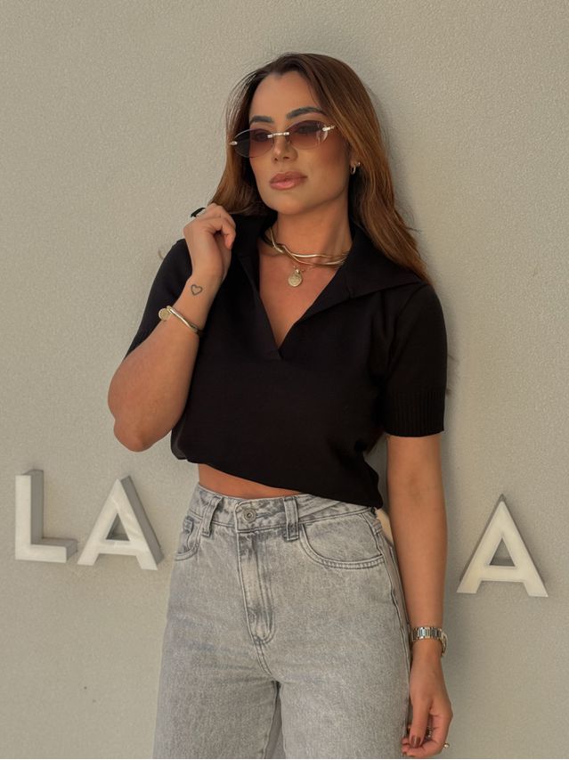 Blusa Gola Polo Eleonora Preta