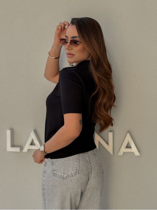 Blusa Gola Polo Eleonora Preta