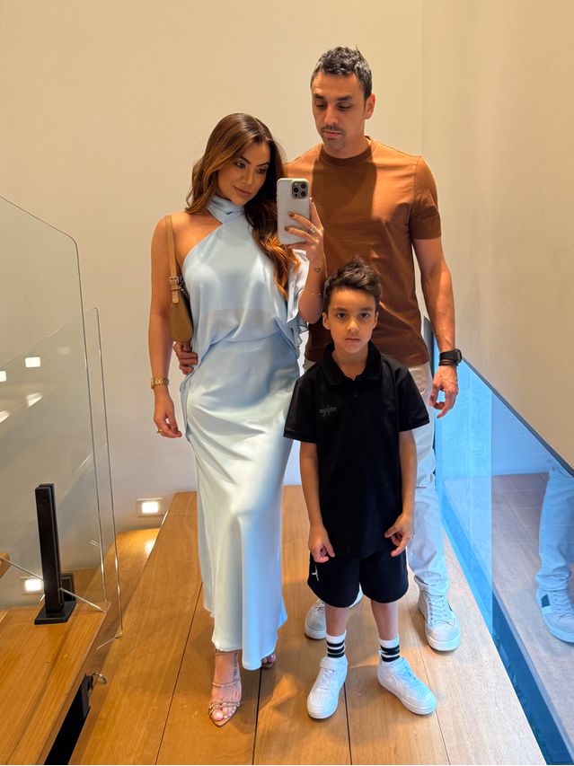 Saia Midi Cetim Mariana Azul