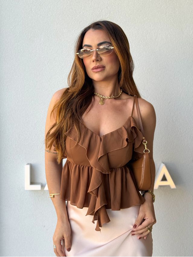 Blusa Alça Babado Solange Café 