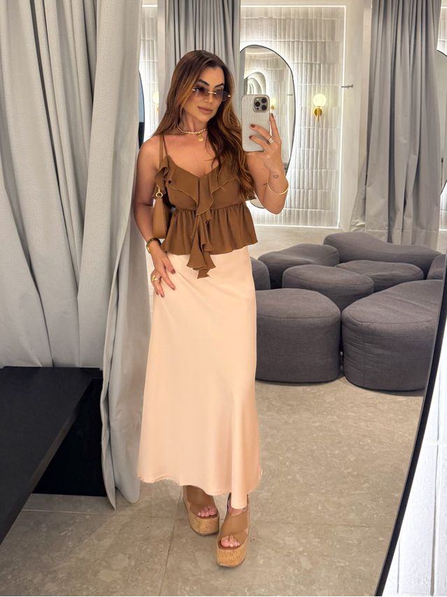 Blusa Alça Babado Solange Café 