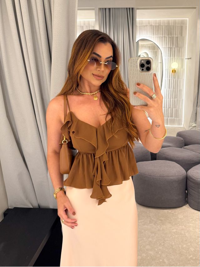 Blusa Alça Babado Solange Café 