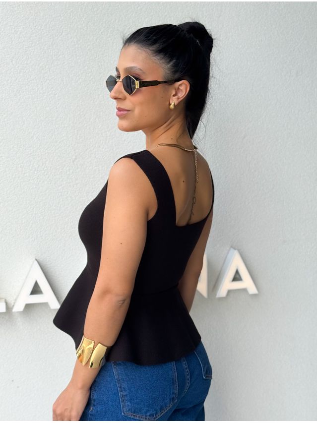 Blusa Tricot Peplum Preto
