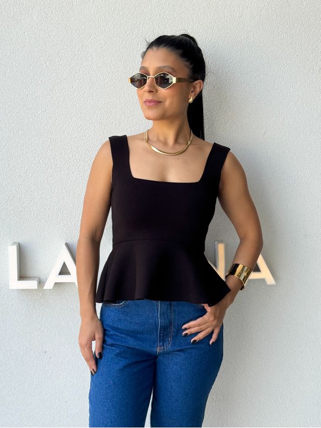 Blusa Tricot Peplum Preto