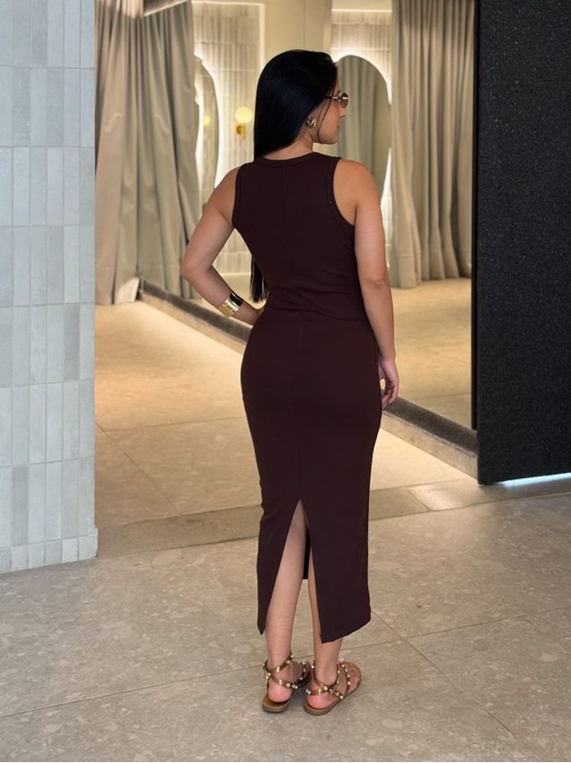 Vestido Canelado Romana Café