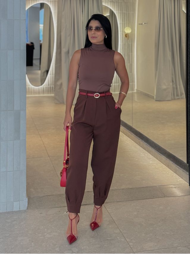 Cinto Couro Fivela Redonda Cereja