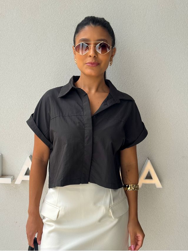 Camisa Cropped Jessica Grafite