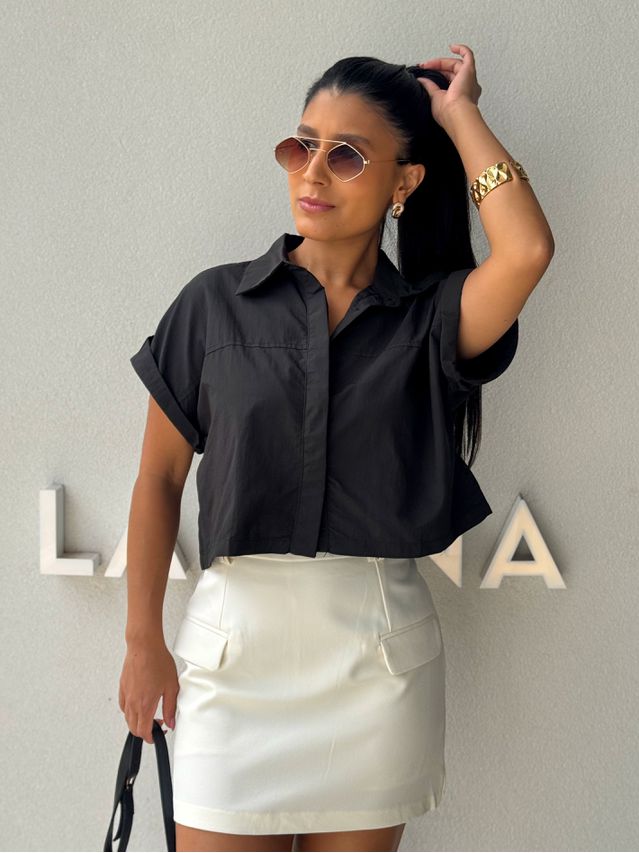 Camisa Cropped Jessica Grafite