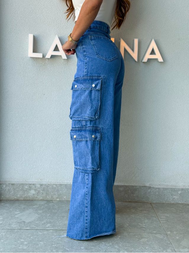 Calça Cargo Jeans Escura Ariana 