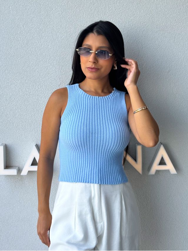 Cropped Tricot Celinne Azul Bebê 
