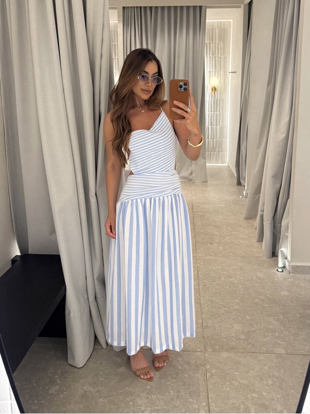 Vestido Midi Listrado Giane Azul