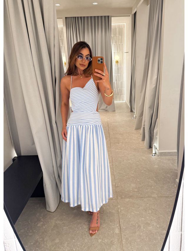 Vestido Midi Listrado Giane Azul