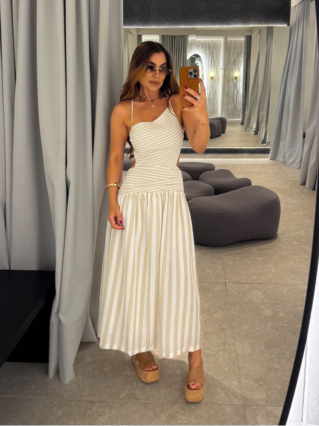 Vestido Midi Listrado Giane Nude