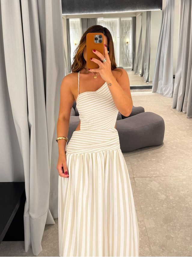 Vestido Midi Listrado Giane Nude