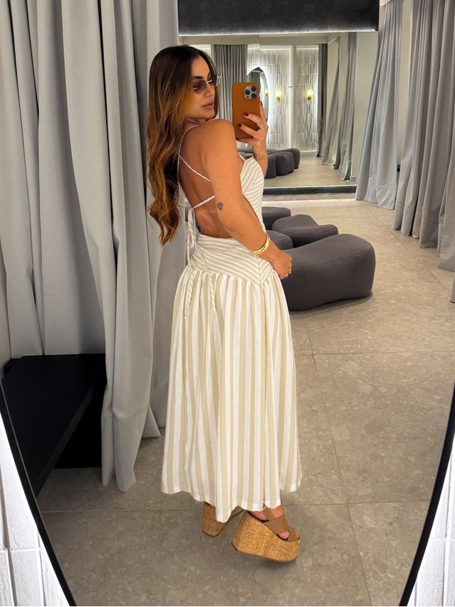 Vestido Midi Listrado Giane Nude