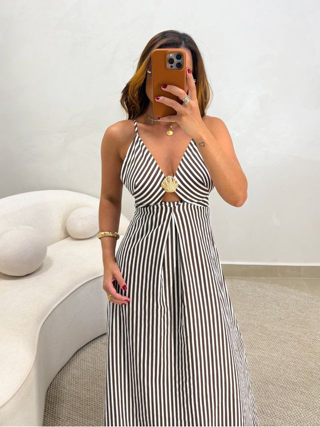 Vestido Listrado Agnes Café
