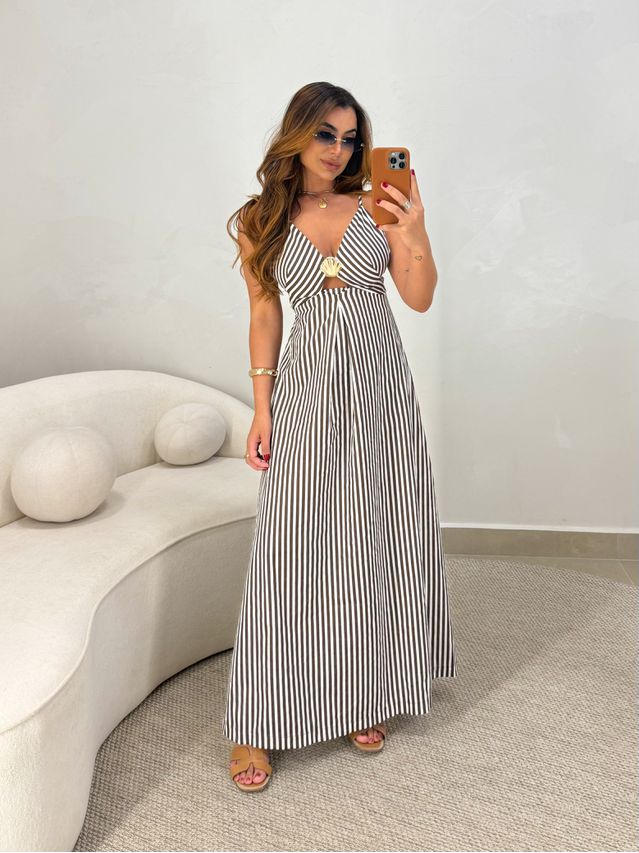 Vestido Listrado Agnes Café