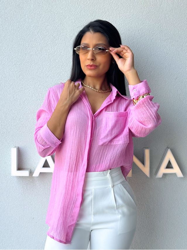 Camisa Viscolinho Aline Rosa