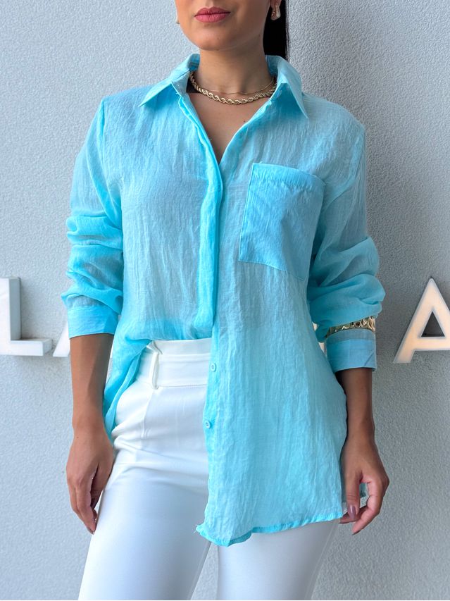 Camisa Viscolinho Aline Azul Piscina