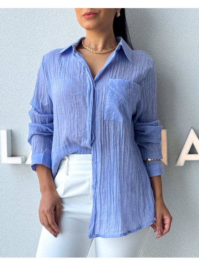 Camisa Viscolinho Aline Azul Claro