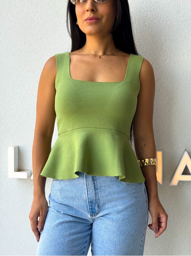 Blusa Tricot Peplum Oliva