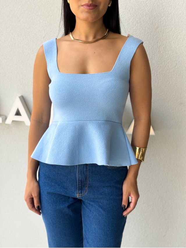 Blusa Tricot Peplum Azul