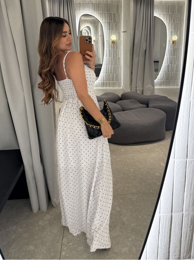 Vestido Longo Poá Alexandra Branco