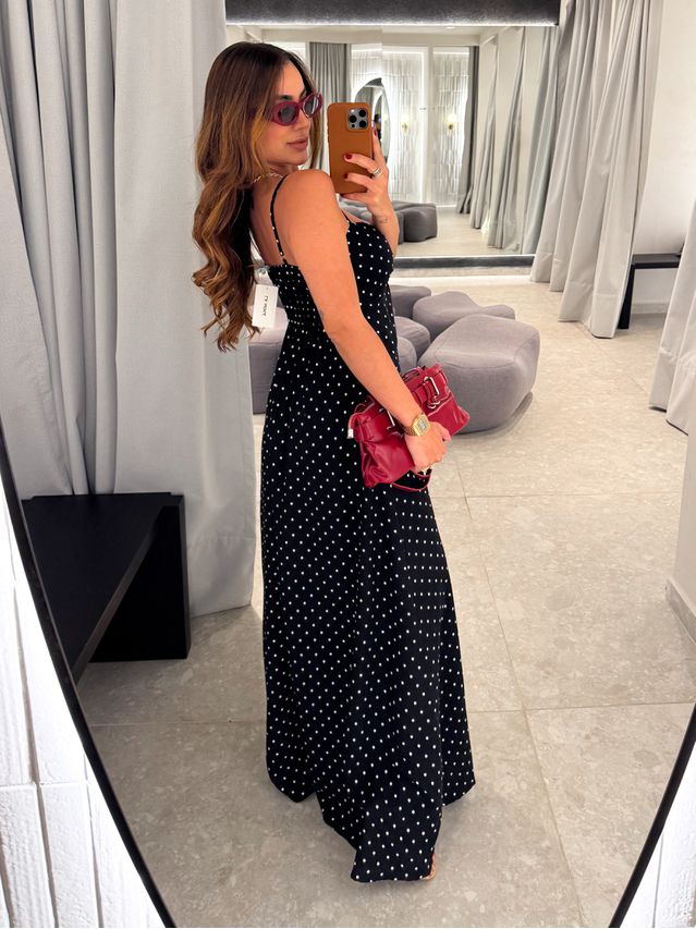 Vestido Longo Poá Alexandra Preto