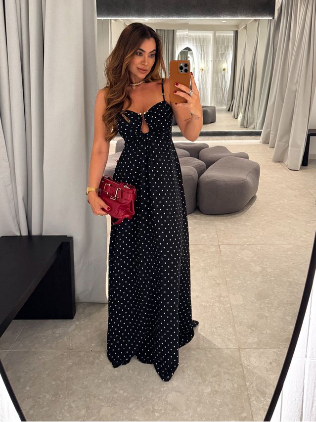 Vestido Longo Poá Alexandra Preto