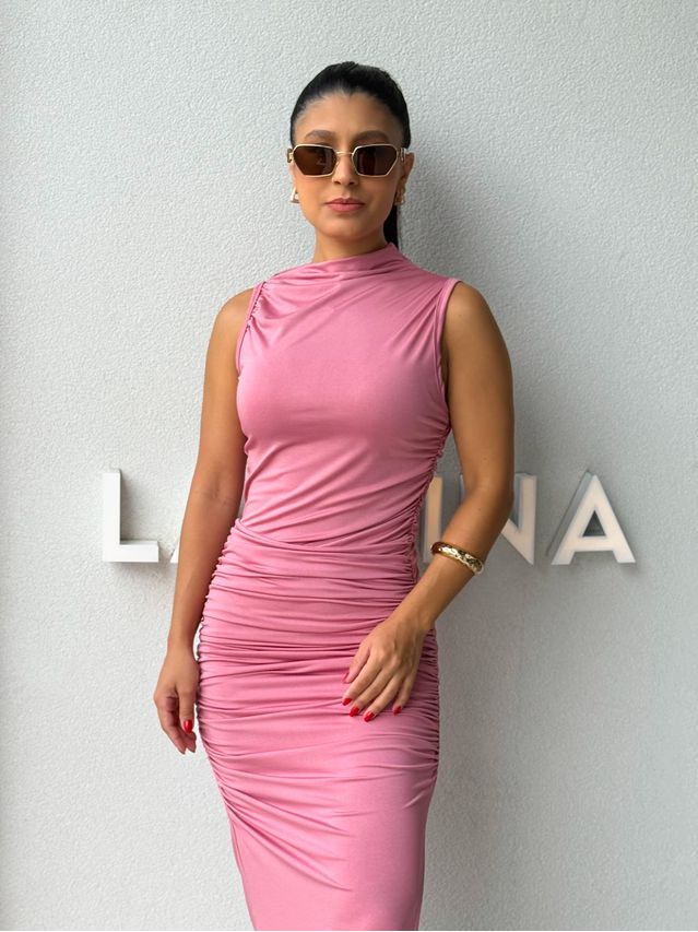 Vestido Midi Franzido Suplex Rosa