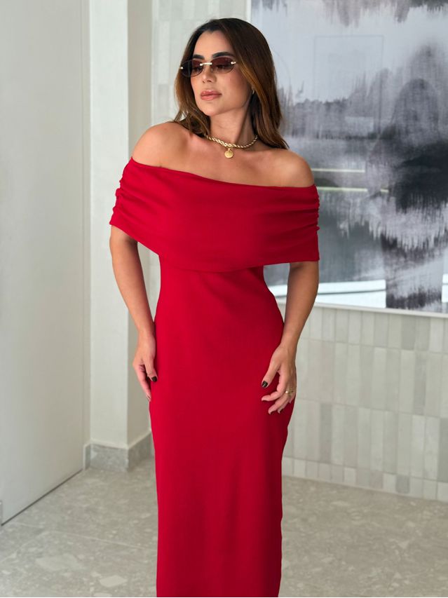 Vestido Canelado Ombro a Ombro Mariah Vermelho