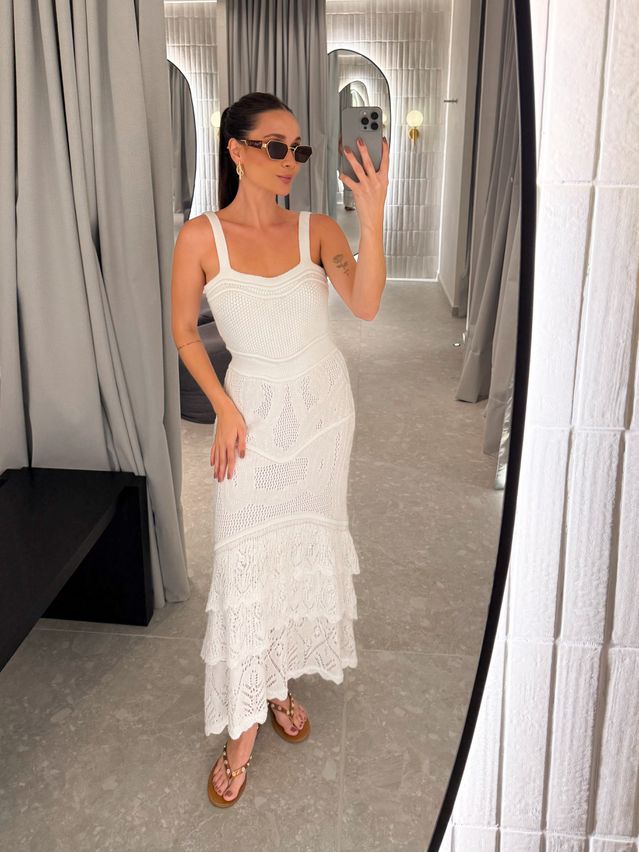 Vestido Tricot Rendado Daya Branco